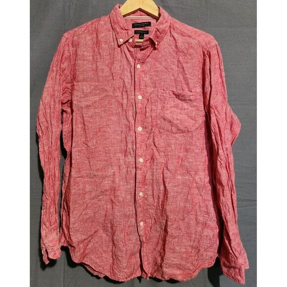 Banana Republic Shirt Mens L 100% Linen Camden Red Long Sleeve Beach Hawaiian - Picture 2 of 5